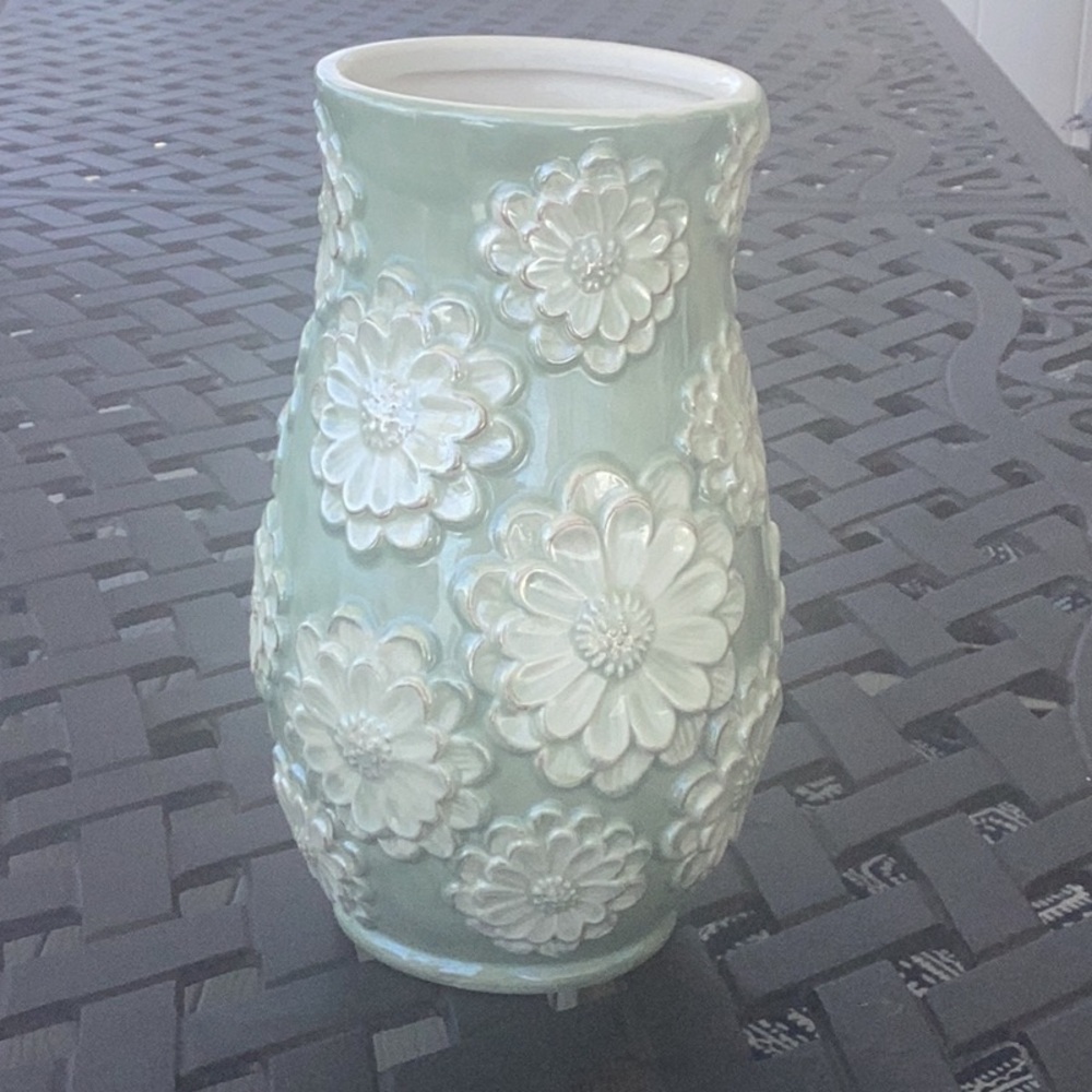 Fun Green and White Floral Accent Vase